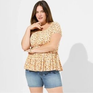 Torrid Orange Floral Short Sleeve Crisscross Back Top Size 1